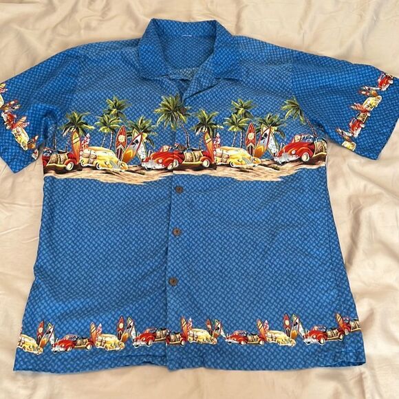 Old cars surfboards & palm trees what a groovy shirt size XXL seems smaller GUC - Picture 2 of 10